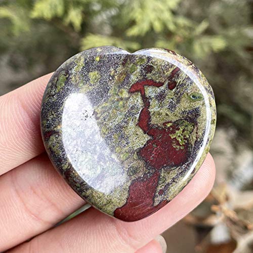 Heart Love Crystal Thumb Worry Stone Pocket Palm Stones for Anxiety Therapy Geometry Chakra Healing Reiki Balancing, Dragon Bloodstone