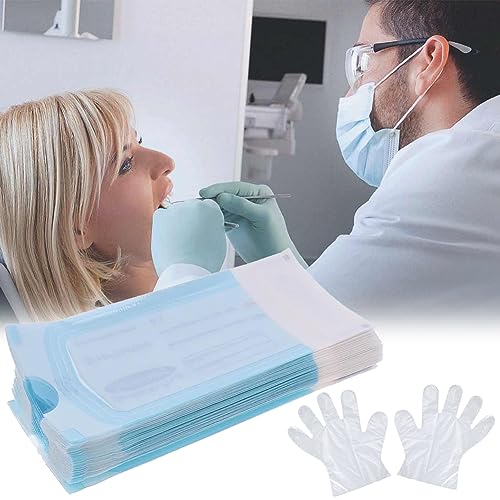 Disposable Sterilisation Bags, 100 x Sterilisation Bags 9 x 16.5 cm with Sealing Sterilising Bag, Sterilising Bag for Autoclaves, Self-Adhesive, Sterilising Bags for Autoclaves