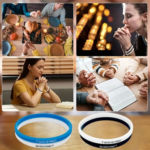 4 Pcs God is First I Am Second Silicone Bracelet,Christian Cross Wristbands for Men & Women,Bible Verse Bracelets Inspirational Put God First Wristbands,Encouragement Religious Faith Gift（2 Sets）