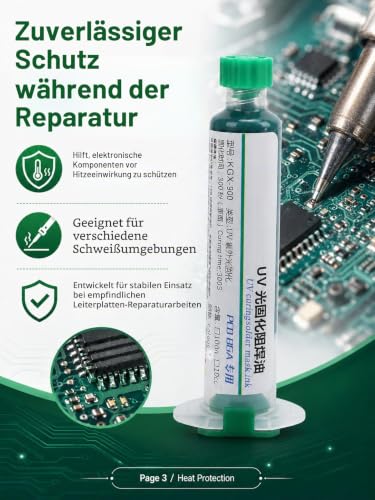 VOBOR UV Curing Soldering Ink with Pressure Needle, 2 Pack 10CC PCB Insulation Paint & Soldering Mask for Protection and Isolation of PCB Components, UV Light Curing Solder Resistant Ink, Green