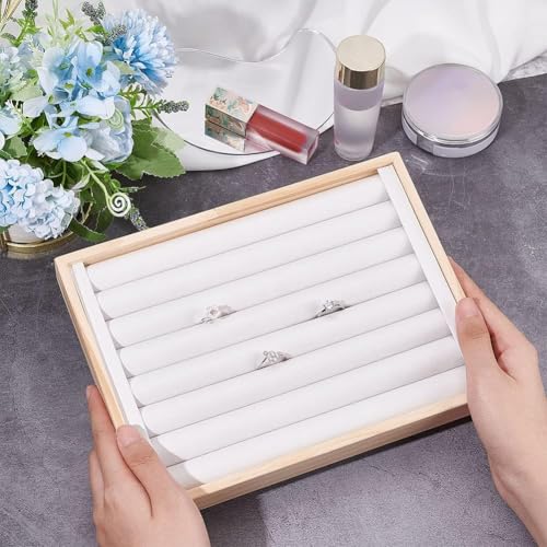 NBEADS 2 Pcs PU Leather Rings Displays Tray, 7 Slots Ring Earring Storage Holder Bracelets Necklaces Jewelry Display Organizer for Jewelry Retail Display Selling, White, 7.08x9.48x1.22 2 Pcs White PU Leather 7 Slots