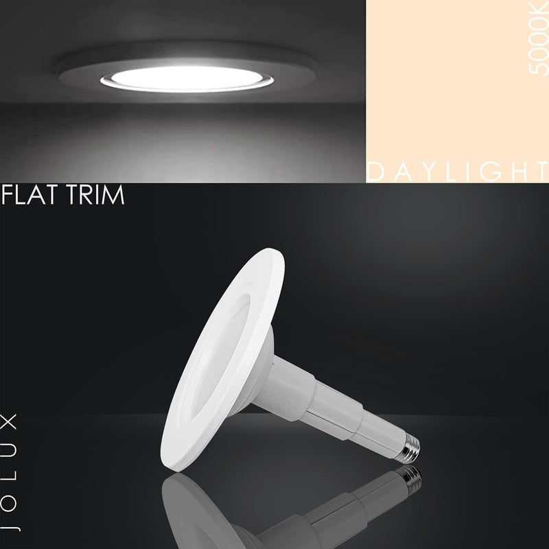 Jolux 5/6 Inch LED Can Lights Adjustable Recessed Retrofit Downlight,12W=60W,5000K Daylight, 800LM,Dimmable,ETL Damp Rated Conversion kit, Recessed Lighting Install,Flat Trim, E26 Base,4-Pack 5000K(Daylight) 6 Inch- 4 Pack