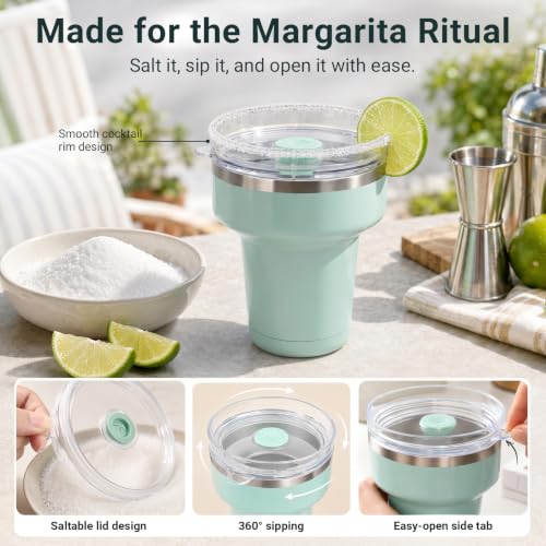 16 oz Insulated Margarita Tumbler with 360° Sippable Lid & Straws Ice Blue/Lilac 16 Ounces