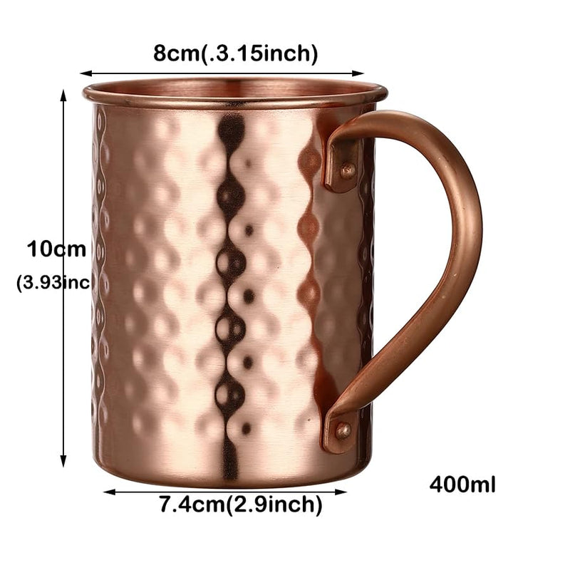 Moscow Mule Pure Copper Mugs - Set of 4 - Handmade of 100% Pure Copper -Hammered Finish-Riveted Handle