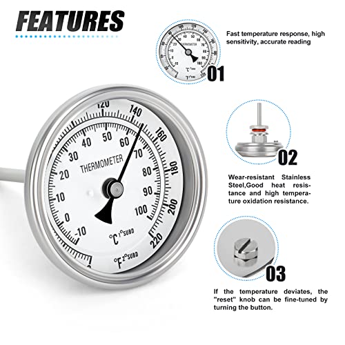 MEANLIN MEASURE 3.3-inch bimetal dial thermometer with 3-inch stainless steel stem and center back mount