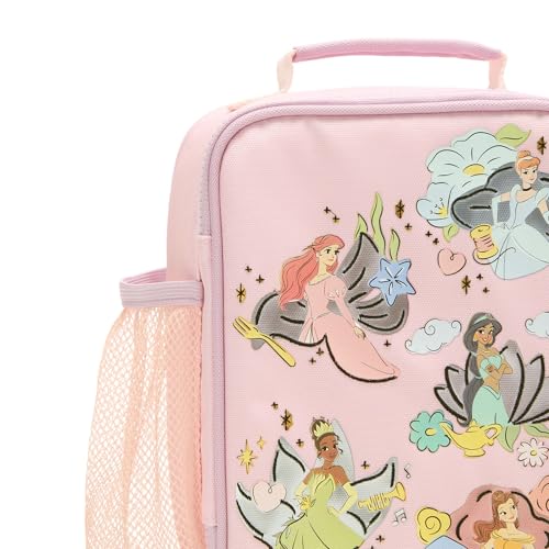 Disney Store Official Princess Insulated Lunch Box For Kids With Side Mesh Pocket, Water Resistant Design, Backpack Attachment Snaps, Interior Name Label, Disney Screen Art Featuring 5 Princesses Princess26
