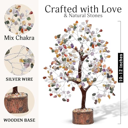 FASHIONZAADI Mix Chakra Crystal Tree - Gem Tree Meditation Room Decor Mix Chakra Silver Wire