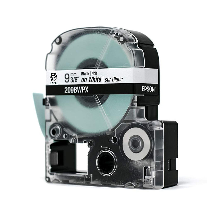 Epson LABELWORKS 209BWPX PET Tape Cartridge - Black on White Standard Industrial Label Maker Tape - 3/8" (9MM) Wide, 30 ft 9mm