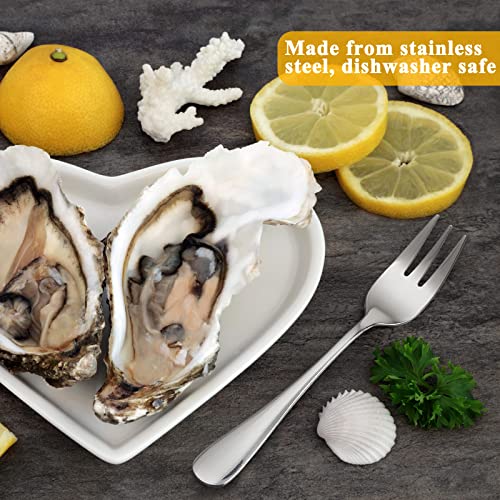 Zubebe 48 Pcs Oyster Fork Appetizer Seafood Forks Portable Stainless Steel dinnerware 3 Prong Fruit Small Cocktail Salad Dessert tableware for Tasting Crab Escargot Party Travel, 5.5 Inch Silver