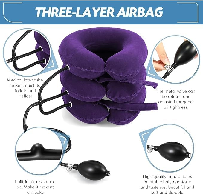 [Australia - AusPower] - Neck Stretcher, Neck Traction Device, Cervical Traction Device, Neck Pain Relief, Adjustable Inflatable Neck Brace & Neck Stretcher Cervical Traction, Neck Decompression Home Use (Purple) Purple 