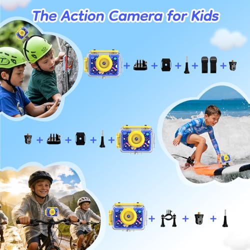 Pool Toy & Kids Underwater Camera 99FT Waterproof Kid Action Camera 1080P Video&20MP Photo with Flip Lens, Includes 32GB Card for Diving Swimming Beach Snorkeling.Birthday Gift for Boys - GKTZ Dark blue
