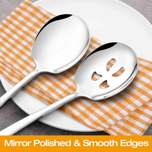 Stainless Steel Serving Spoons Set, 9.2-Inch Large Slotted Spoon x 4, Serving Spoon x 4, Big Serving Utensils Set for Buffet, Parties, Catering (4 Slotted & 4 Solid, Silver) Silver, 4 Slotted & 4 Solid