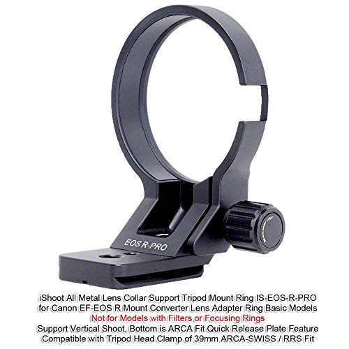 iShoot Metal Tripod Mount Ring Lens Collar Compatible with Canon EF-EOS R Mount Converter Adapter Ring Basic Model, Lens Support Holder Bracket Bottom is Arca-Swiss Fit Quick Release Plate Feature