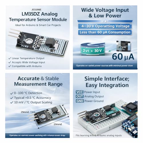 JESSINIE LM35DZ analog temperature sensor module, 6-piece set with 4–30V input and 10mV output