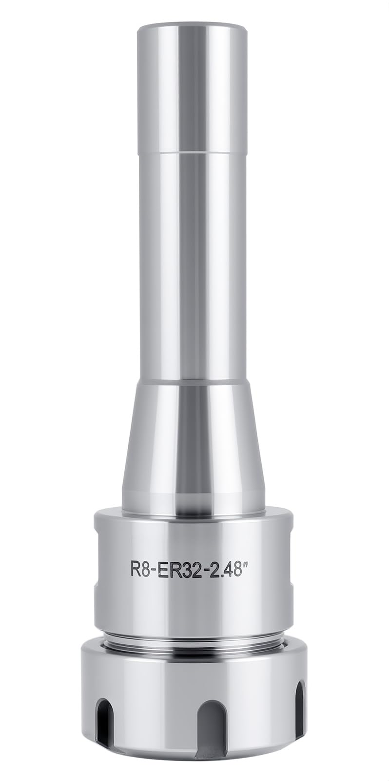 Accusize Industrial Tools R8 Shank Er32 Collet Chuck, Max RPM: 8000 RPM, 7/16''-20 Drawbar End, Max TIR 0.0002'' O.D to I.D. 0223-0232 | Drawbar End 7/16 in-20, Max TIR 0.0002 in O.D to I.D, Slotted Nut, 0.08-0.787 in Capacity R8-ER32