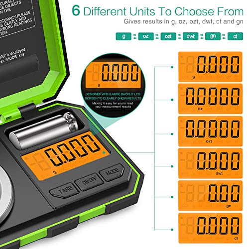 ORIA Digital Milligram Scale, 50g x 0.001g Pocket Jewellery Scale, Green 50g/0.001g