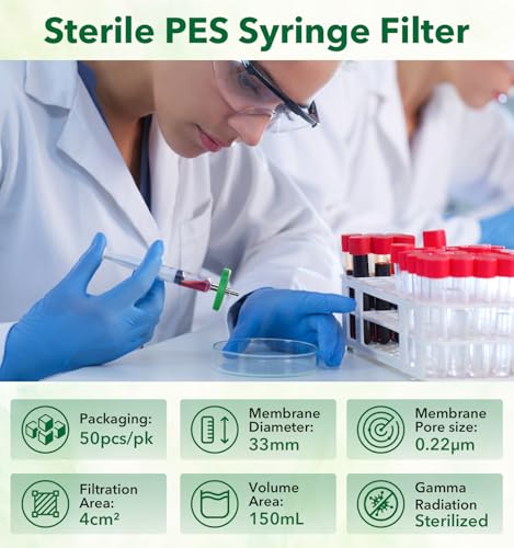 FOUR E'S SCIENTIFIC PES syringe filter, 50-pack laboratory filtration membranes