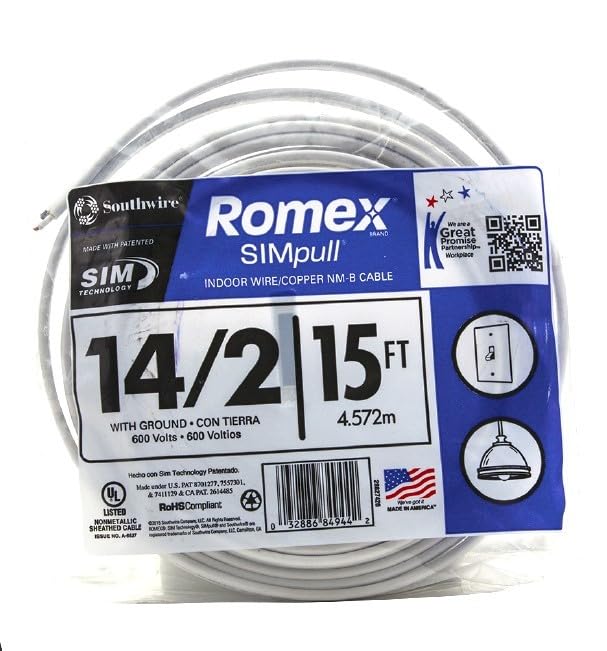 [Australia - AusPower] - Southwire Romex Brand Simpull Solid Indoor 14/2 W/G NMB Cable 15ft coil - SW# 28827426 