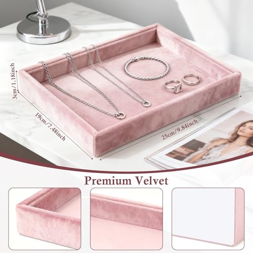 DYNWAVE Jewelry Organizer Jewelry Drawer Insert High End Velvet Jewelry Display Holder Jewelry Storage for Home Gifts for Girls Women Pink Necklace Tray