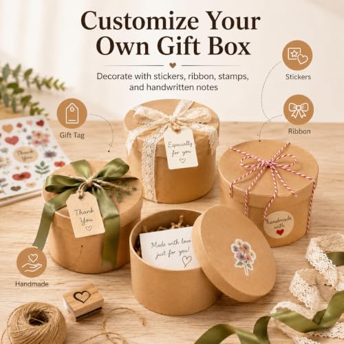 5 Pack Round Kraft Paper Cookie Boxes with Lids, 5.5" Circle Cardboard Cake Container for Dessert Packaging, Empty Paper Mache Favor Holders for Cupcake, Bakery, Muffin and Chocolate, Brown