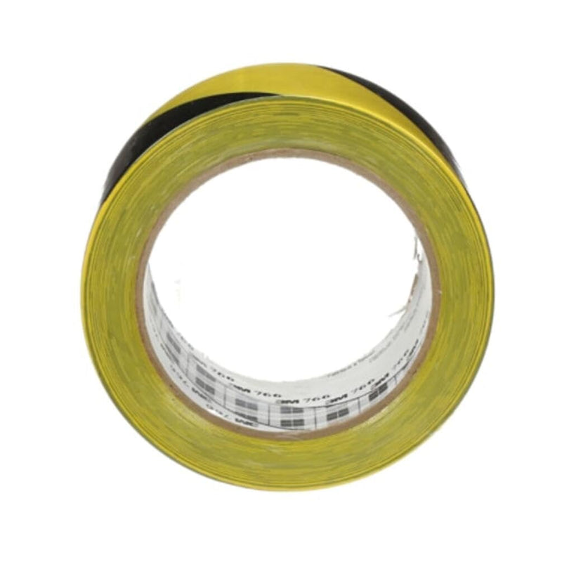 3M Hazard Warning Tape 766, 2 Inch x 36 Yards, Black and Yellow Striped Vinyl Safety Tape, High-Visibility Adhesive Floor Marking Roll for Warehouse, Aisle, Stair, Equipment, and Hazard Zones
