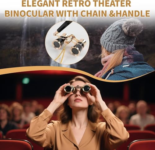 3X25 Opera Glasses for Women Theater Glasses for Concert with HD Optics Black-Gold