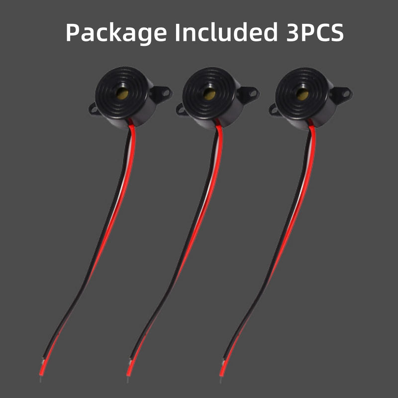 [Australia - AusPower] - 3-pack DC 3V-24V Active Piezo Electric Buzzer Piezo Electronic Buzzer Alarm Active Buzzer Loud Continuous Sound with 100mm Sound Cable 