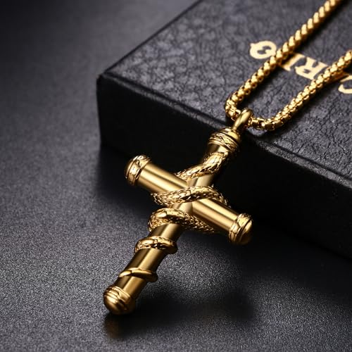 OIDEA Snake Cross Urn Necklaces for Ashes: Men Women Openable Stash Necklace with Spoon Ashes Necklace Memorial Keepsake Cremation Jewelry for Human Ashes 1. gold