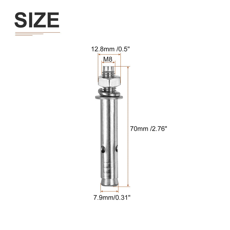 [Australia - AusPower] - M8 x 70 Hex Expansion Bolts - 5Pack - Good for Concrete Dry Brick Block Walls - 304 Stainless Steel - Silver M8 x 70 5 