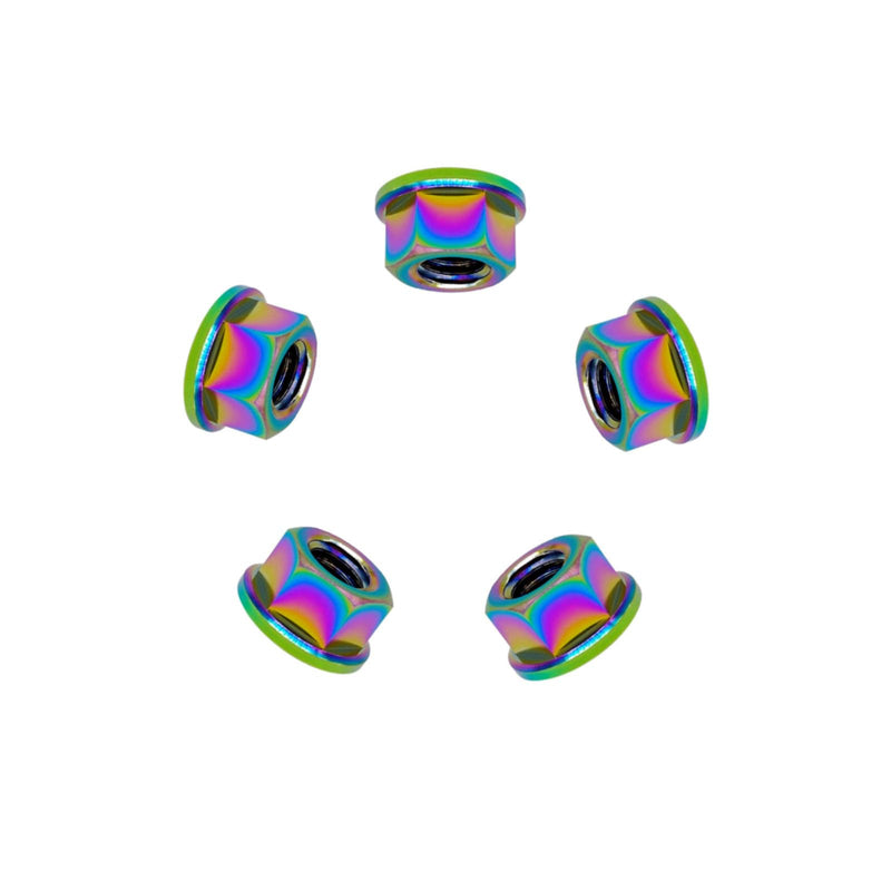 [Australia - AusPower] - RISON Titanium Nut Titanium Flange Nut M8x1.25mm Titanium Sprocket Nut Rainbow 6AL4V Titanium Flange Nut for Motorcycle 5PCS 