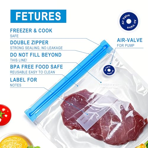 MEGAWISE Reusable Sous Vide Bags, BPA-Free Cooking Bags for Meal Prep 10*11in bags 45pcs white