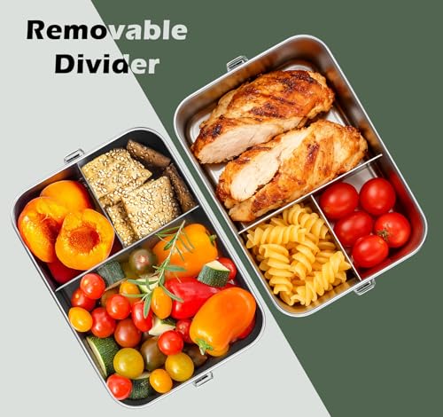 Leonyo 18/10 Stainless Steel 47oz Metal Bento Box with Divider, 2Pack 47.0 ounces 2