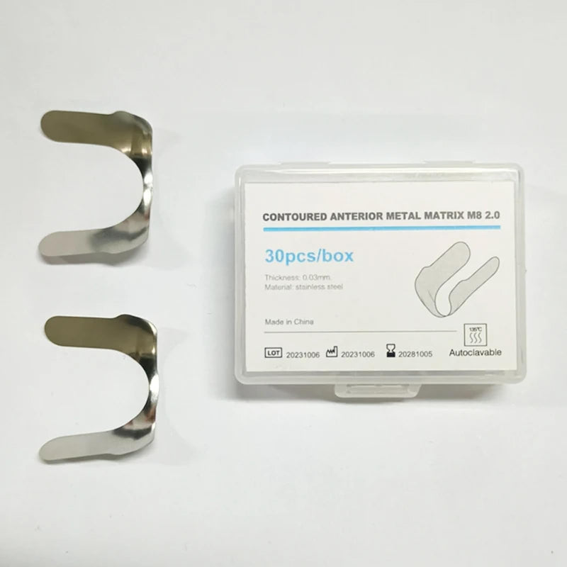 [Australia - AusPower] - 30Pcs/Box Anterior Matrix Bands, Dental Metal Curvature Matrix Bands for Proximal Anterior Restoration Thickness 30?m 