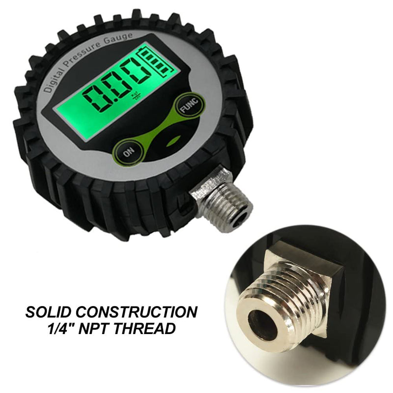 [Australia - AusPower] - Digital Low Pressure Gauge with 1/4'' NPT Bottom Connector and Rubber Protector by Uharbour, 0.35-15 psi, Accuracy 1% .F.S. 0.35-15PSI Bottom Mount 