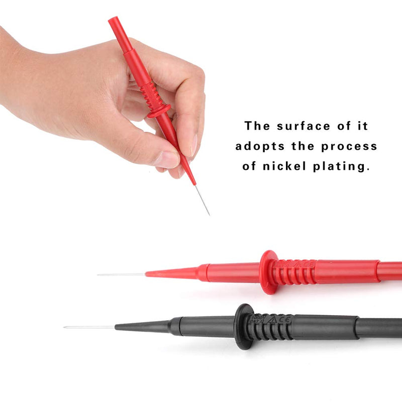 [Australia - AusPower] - 2Pcs(Black+Red) Slim-Reach Test Probe, Multimeter Testing Probe, Piercing Needles, Plug Socket Insulated, Quality Material, Easy to Use, 600V/10A, P5008 