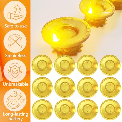 12 PCS Water Sensor LED Diya for Diwali Decoration,Battery Operated Candles,Gift for Pooja,Religious Temple,Home Decor Festivals