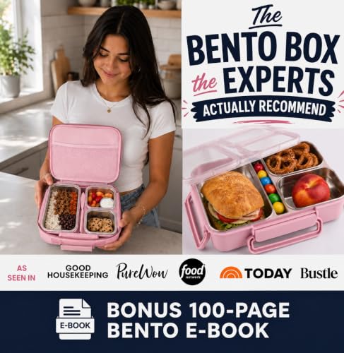 kinsho BIG Bento Lunch Box & Bag, Stainless Steel - Adults Teens Kids Pink
