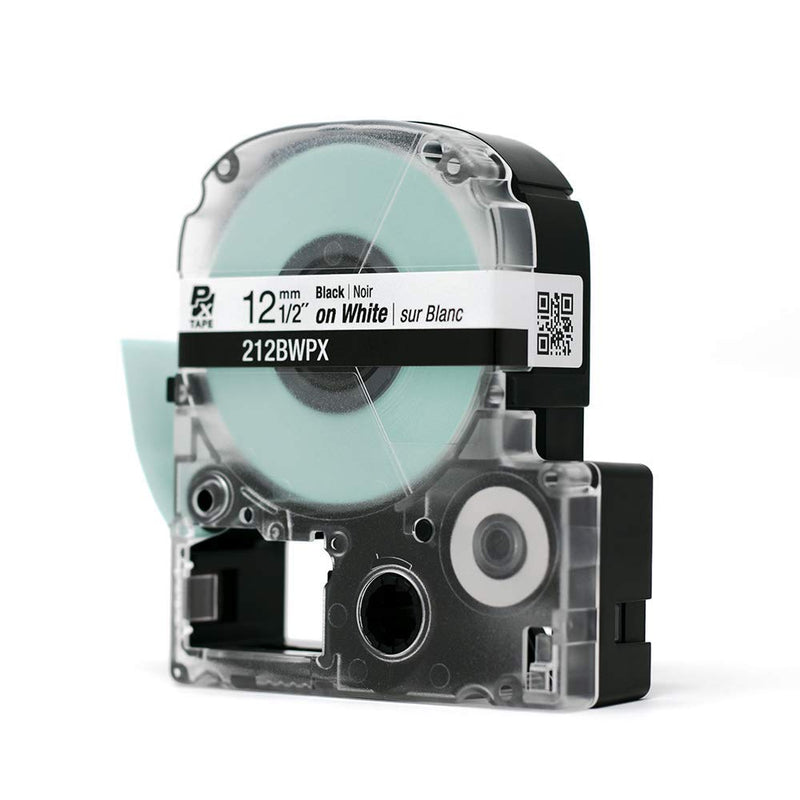 [Australia - AusPower] - Epson LABELWORKS 212BWPX Genuine PET (Polyester) Tape Cartridge - Black on White Standard Industrial Label Maker Tape - 1/2" (12MM) Wide, 30 ft 12mm 