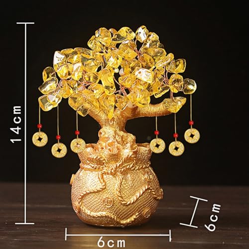 Green Aventurine Crystal Money Tree Feng Shui Gold Fortune Bag Green