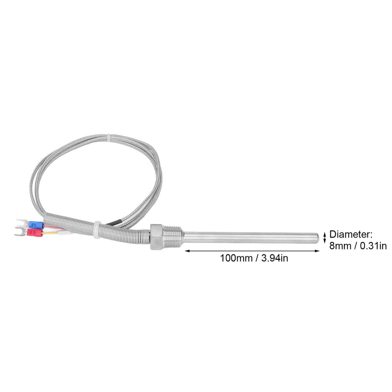 [Australia - AusPower] - Thermocouple K Type 0‑400℃ 3/8 NPT 8x100mm Stainless Steel Temperature Sensor Probe (1M) 1M 