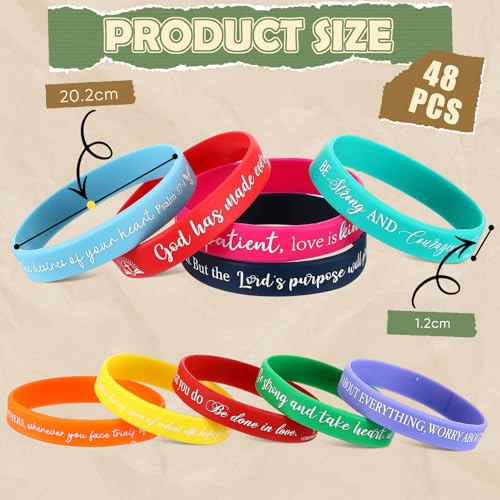 48 Pcs Bible Bracelets Silicone Wristbands, Christian Faith Verse Bracelet