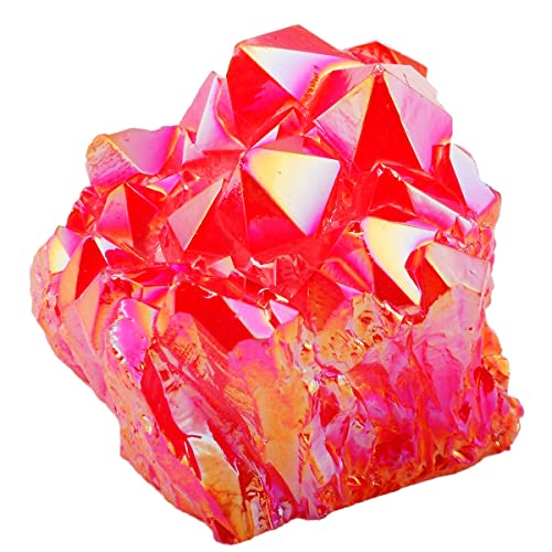 Nupuyai Titanium Coated Irregular Quartz Crystal Cluster Decor for Home Office Natural Druzy Rock Crystal Stone Specimen, Red 1.3-2.5" (35-130g)