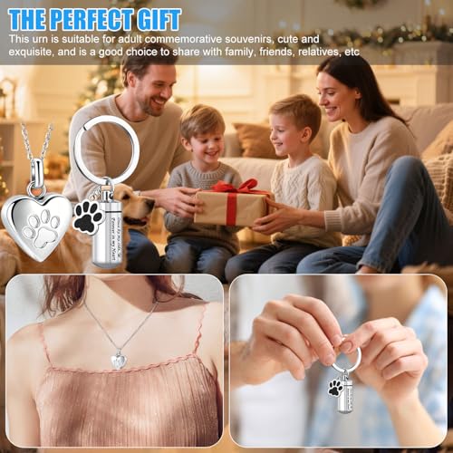 Pet Ashes Necklace with Ashes Keyring, Stainless Steel, 2PCS