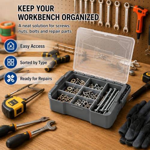 Mowhut hardware organizer box, 2-pack stackable screw storage cases for tool and hardware organization