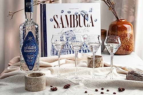 GLASSIQUE CADEAU Crystal Sambuca, Cordial, Digestive Glasses with Long Stem for Sipping After Dinner Drinks | Set of 4 | 3 oz Tall Stemmed Liquor Glassware for Aperitif, Amaro, Liqueur, Spirits