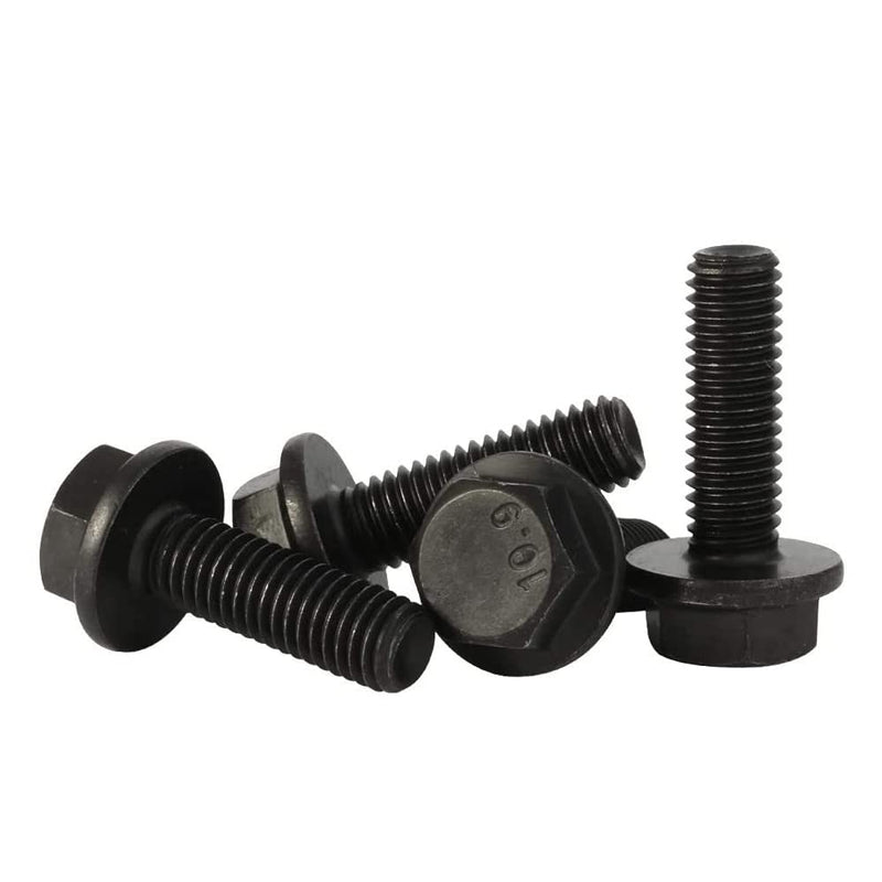 [Australia - AusPower] - M6 x 25mm Flanged Hex Head Bolts Flange Hexagon Screws, Full Thread, Alloy Steel, Black Oxide Finish, Quantity 25 M6-1.0 x 25mm 