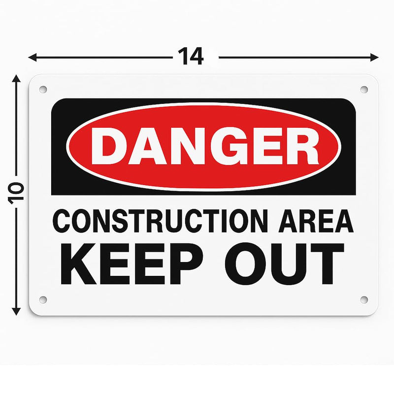 Danger Construction Area Keep Out Sign, 14x10 Aluminum, 4 Pack | Rust-Free Aluminum Danger Sign, UV Printed For Job Site, Fence, Gate, Warehouse, Construction Area, And Business
