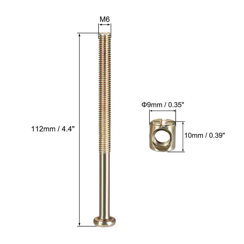 [Australia - AusPower] - uxcell M6 x 110mm Furniture Bolts Nut Set Hex Socket Screw with Barrel Nuts Phillips-Slotted Half Thread Zinc Plated 20 Sets 