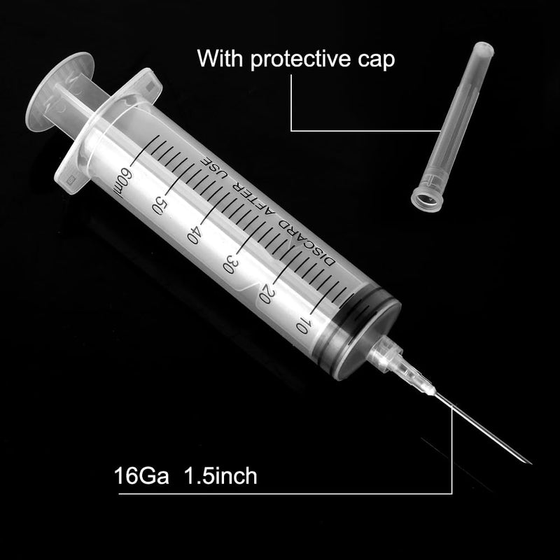 [Australia - AusPower] - 3 Pack 60ml Syringe with Needle 16G 1.5” and Cap, Luer Lock Syringes with Cap for Fluid Suction Injector, Drawing Oil, Fluid, Water, Lab 60 ml 3.0 