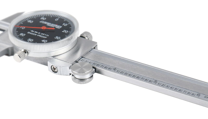 [Australia - AusPower] - Accusize Industrial Tools 0-6" x 0.001" (Range x Resolution) Dial Caliper, Black Face Red Needle, Stainless Steel in Fitted Box, P920-B216 1 